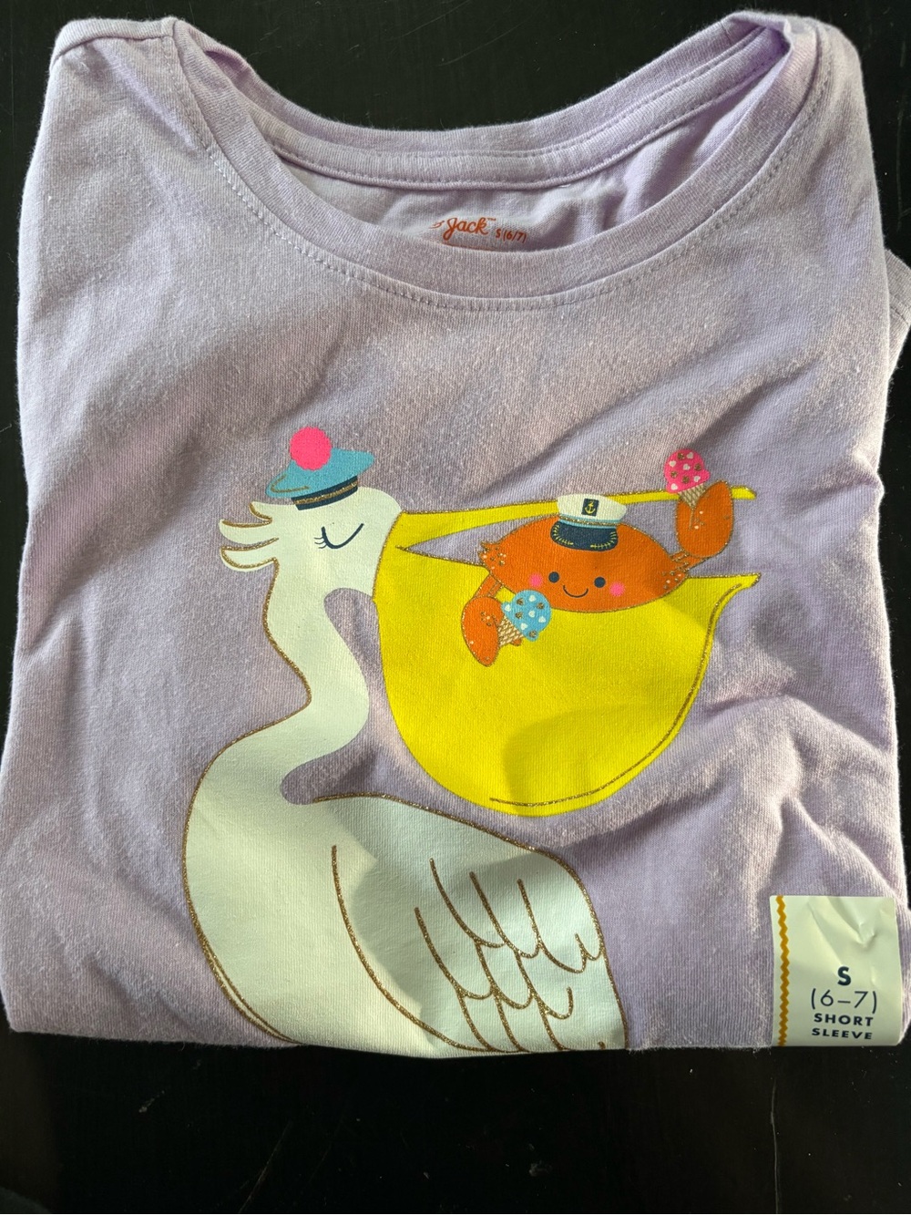NEW Cat & Jack Lilac Tee with Yellow Pouch Stork and Orange Crab Graphic